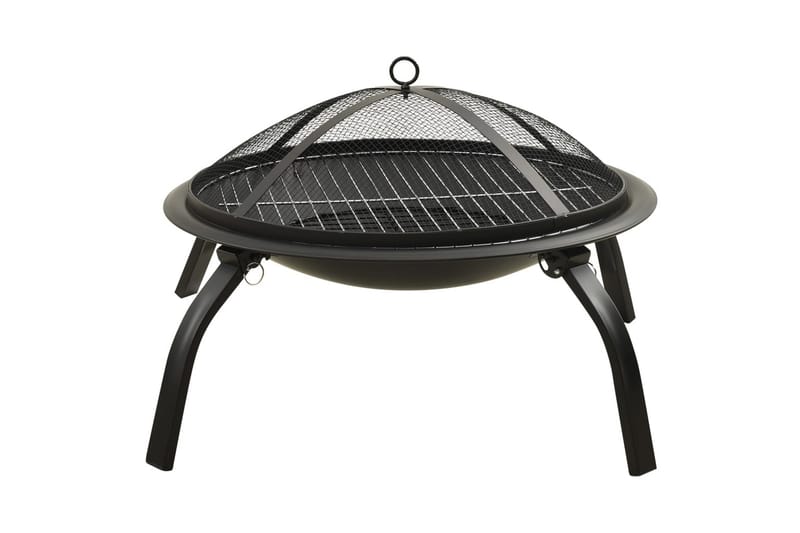 2-i-1 Eldstad med grill och eldgaffel 56x56x49 cm stål - Svart - Utomhuskamin & eldstad