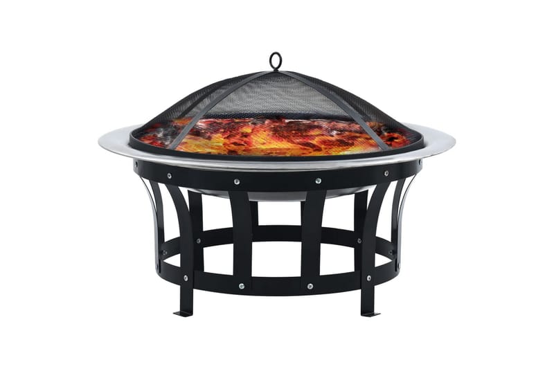 Eldfat med grill rostfritt stål 76 cm - Svart - Inredning - Kaminer - Utomhuskamin & eldstad