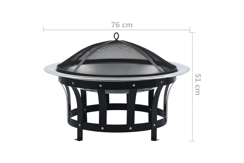 Eldfat med grill rostfritt stål 76 cm - Svart - Inredning - Kaminer - Utomhuskamin & eldstad