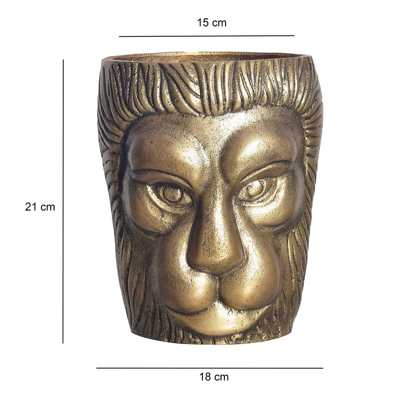 Kervik Dekorationsvas 21 cm med lejonhuvud i aluminium - guld - Inredning - Kruka & ytterkruka