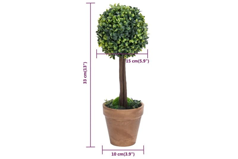 Konstväxt buxbom 2 st bollformad med kruka 33 cm grön - Grön - Balkongblommor - Konstgjorda växter & plastväxter