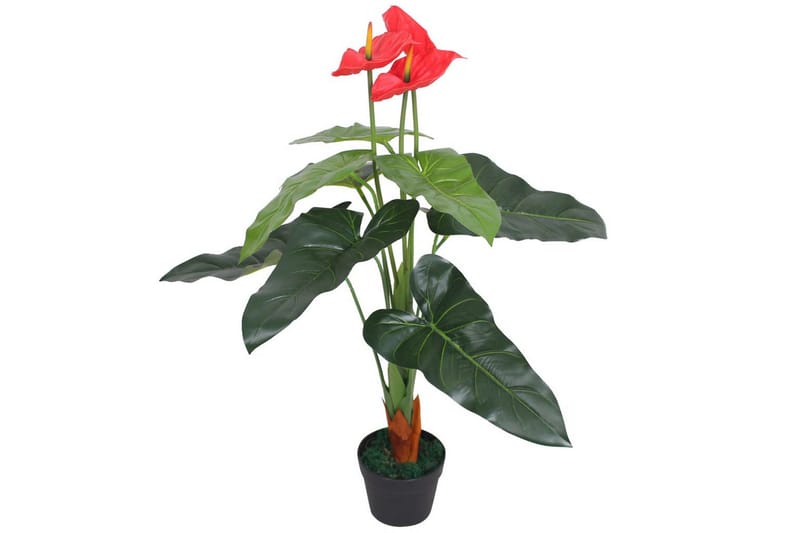 Konstväxt Flamingoblomma med kruka 90 cm röd och gul - Röd - Inredning - Konstgjorda växter & plastväxter
