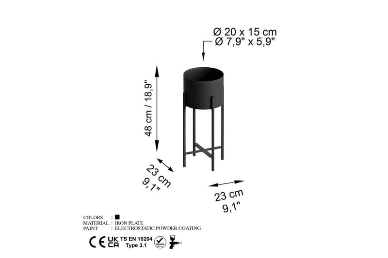 Dekorativ Kruka Mirven Svart 23 x 23 x 48 cm - 23 x 23 x 48 cm - Inredning - Kruka & ytterkruka