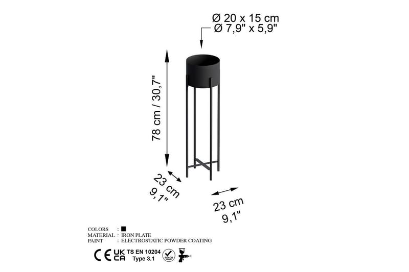Dekorativ Kruka Mirven Svart 23 x 23 x 78 cm - 23 x 23 x 78 cm - Inredning - Kruka & ytterkruka