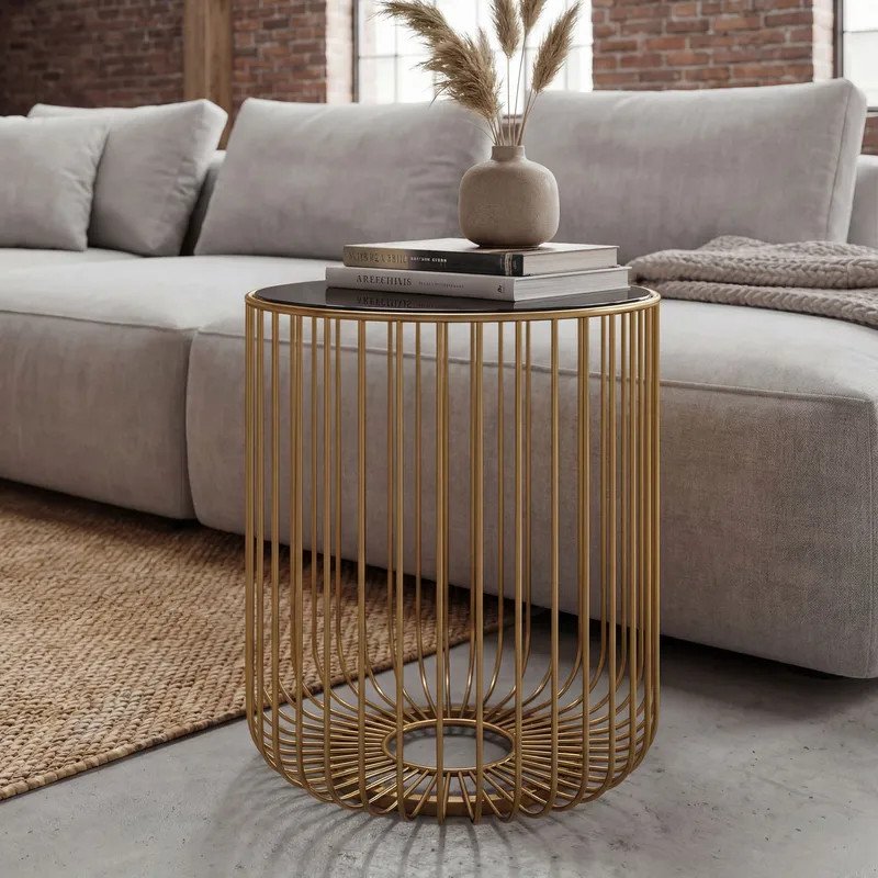 Nevran Runt sidobord 40 cm i glas och metall - Guld - Inredning - Ljus & dofter - Ljusstake & ljuslykta
