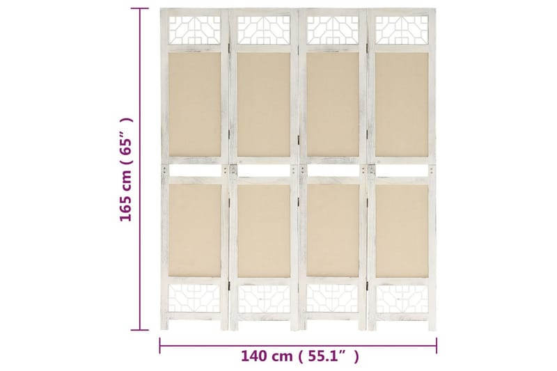 4-Panel Room Divider Cream 140x165 cm Fabric - Kräm - Vikskärm - Rumsavdelare