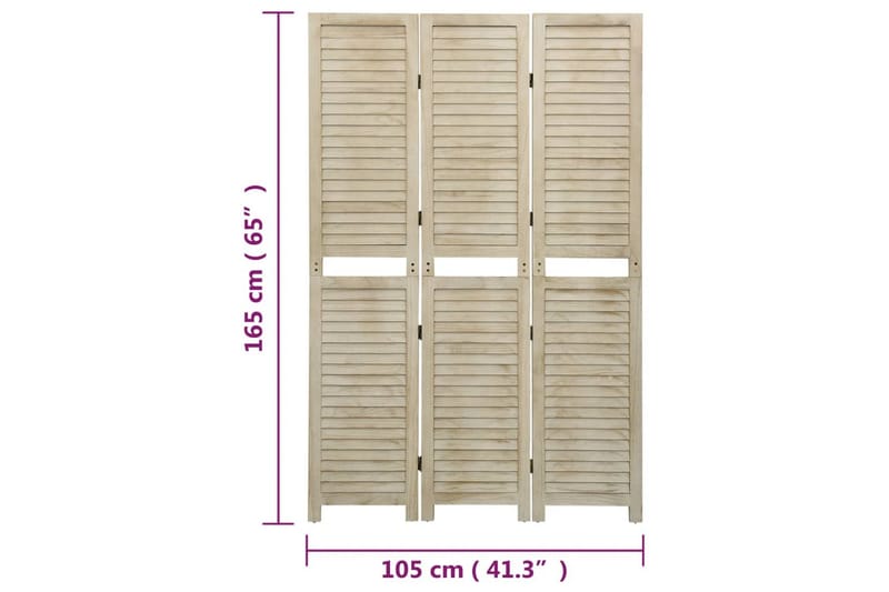beBasic Rumsavdelare 3 paneler 105x165 cm massivt trä <strong>paulownia</strong> - Brown - Inredning - Rumsavdelare - Vikskärm