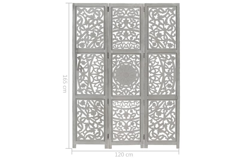 Rumsavdelare 3 paneler handsnidad grå 120x165 cm mangoträ - Grå - Inredning - Rumsavdelare - Skärmvägg