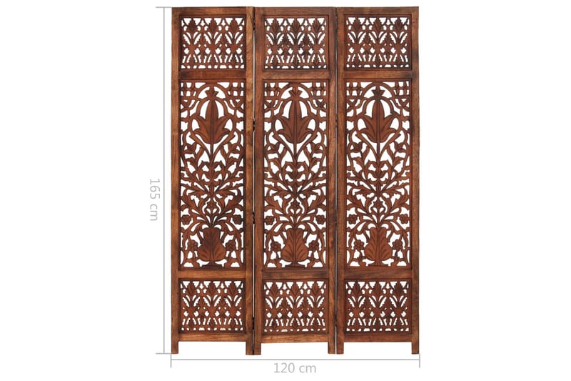 Rumsavdelare 3 paneler handsnidad brun 120x165 cm mangoträ - Brun - Inredning - Rumsavdelare - Skärmvägg