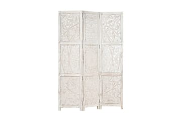 Rumsavdelare 3 paneler handsnidad vit 120x165 cm mangoträ