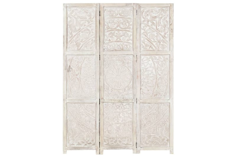 Rumsavdelare 3 paneler handsnidad vit 120x165 cm mangoträ - Vit - Inredning - Rumsavdelare - Skärmvägg