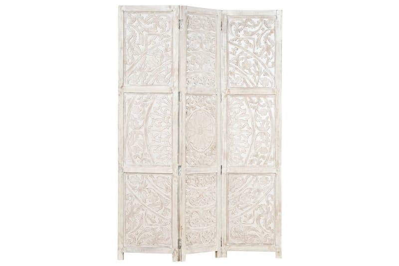 Rumsavdelare 3 paneler handsnidad vit 120x165 cm mangoträ - Vit - Inredning - Rumsavdelare - Skärmvägg