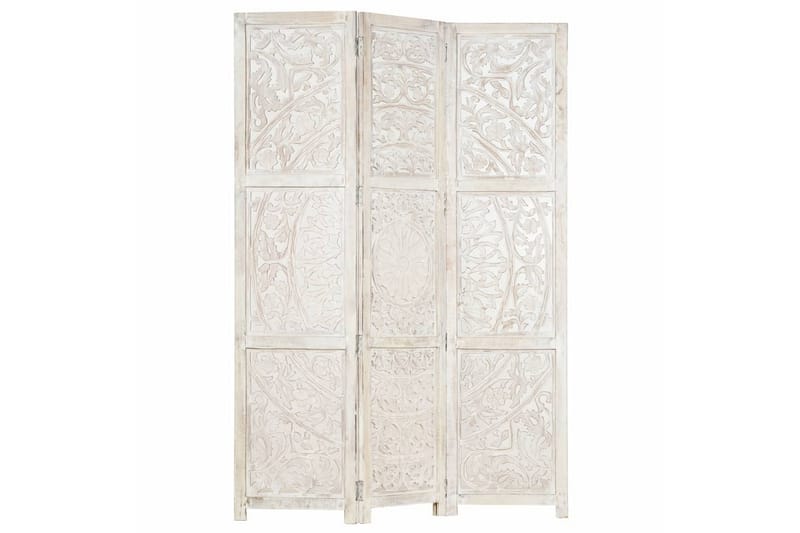 Rumsavdelare 3 paneler handsnidad vit 120x165 cm mangoträ - Vit - Inredning - Rumsavdelare - Skärmvägg