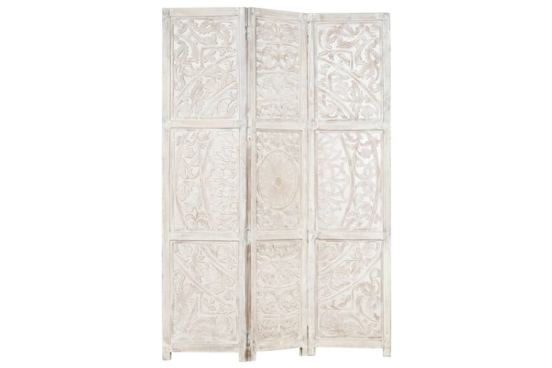 Rumsavdelare 3 paneler handsnidad vit 120x165 cm mangoträ - Vit - Inredning - Rumsavdelare - Skärmvägg