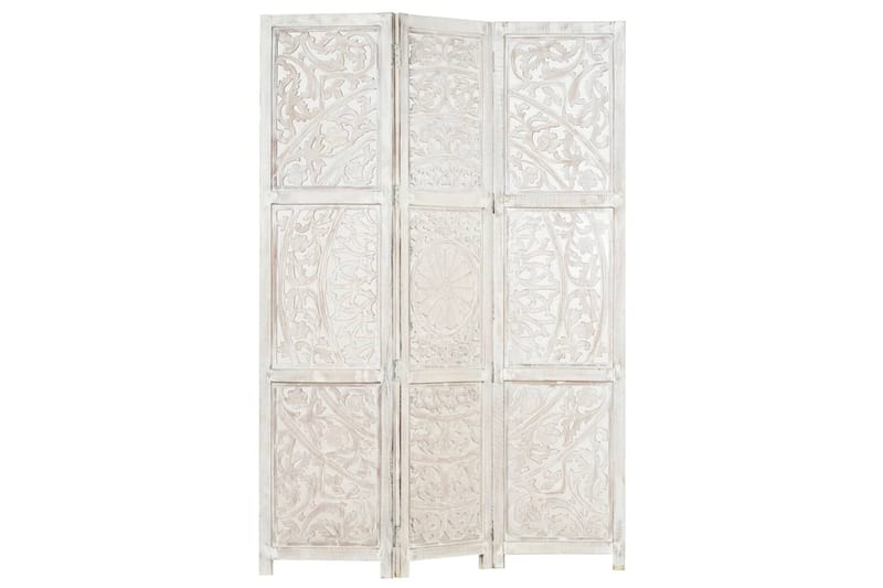 Rumsavdelare 3 paneler handsnidad vit 120x165 cm mangoträ - Vit - Inredning - Rumsavdelare - Skärmvägg