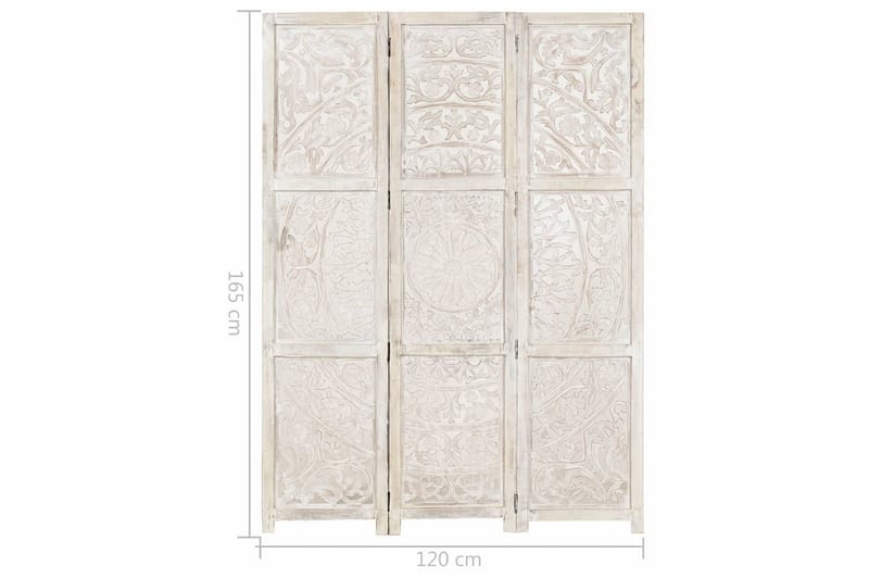 Rumsavdelare 3 paneler handsnidad vit 120x165 cm mangoträ - Vit - Inredning - Rumsavdelare - Skärmvägg