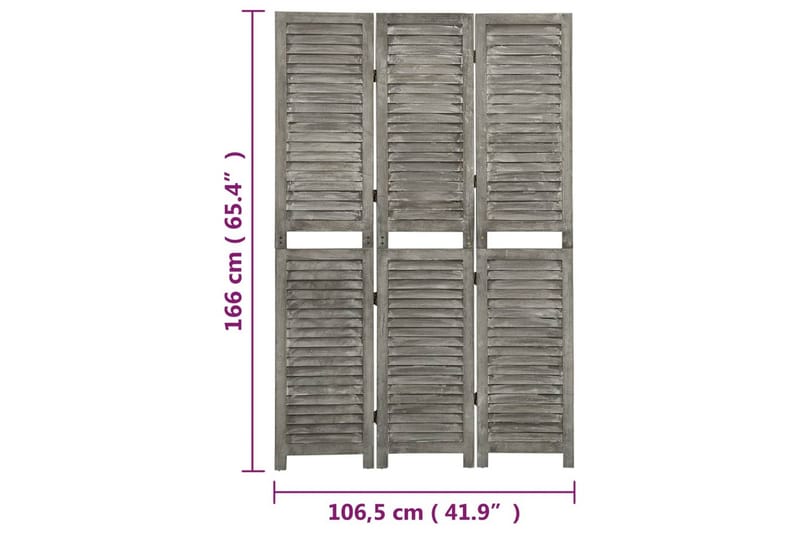 Rumsavdelare 3 paneler grå 106,5x166 cm massivt trä - Grå - Skärmvägg - Rumsavdelare