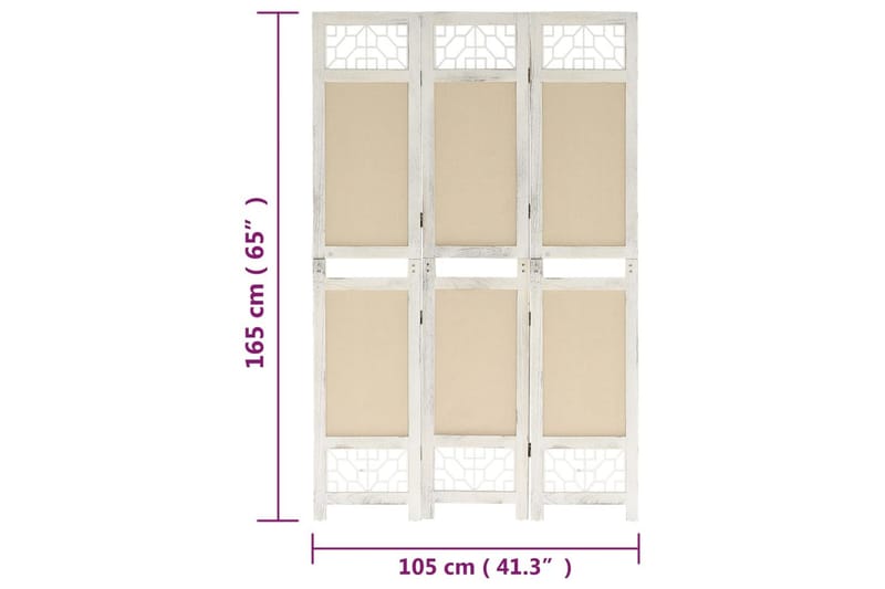 Rumsavdelare 3 paneler gräddvit 105x165 cm tyg - Kräm - Skärmvägg - Rumsavdelare