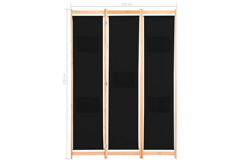 Rumsavdelare 3 paneler 120x170x4 cm svart tyg - Svart - Inredning - Rumsavdelare - Skärmvägg