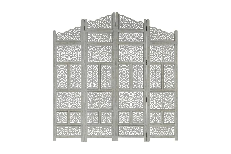 Rumsavdelare 4 paneler handsnidad grå 160x165 cm mangoträ - Grå - Inredning - Rumsavdelare - Skärmvägg