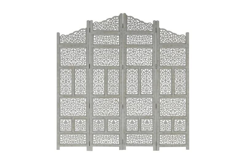 Rumsavdelare 4 paneler handsnidad grå 160x165 cm mangoträ - Grå - Skärmvägg - Rumsavdelare
