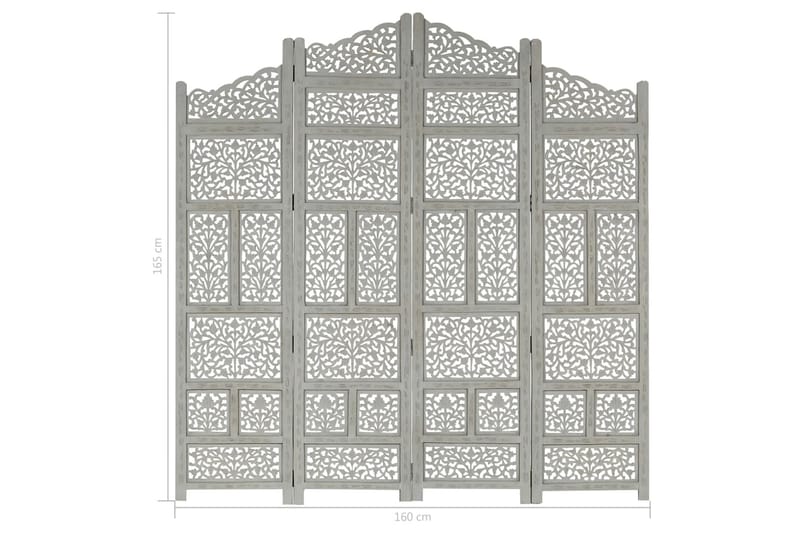 Rumsavdelare 4 paneler handsnidad grå 160x165 cm mangoträ - Grå - Inredning - Rumsavdelare - Skärmvägg