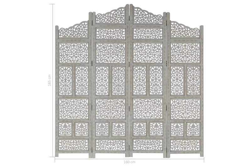 Rumsavdelare 4 paneler handsnidad grå 160x165 cm mangoträ - Grå - Skärmvägg - Rumsavdelare