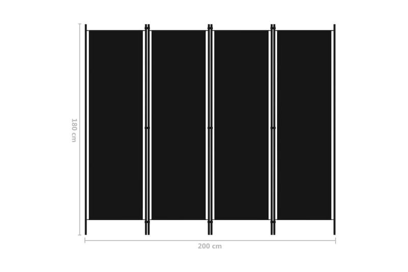 Rumsavdelare 4 paneler svart 200x180 cm - Svart - Skärmvägg - Rumsavdelare