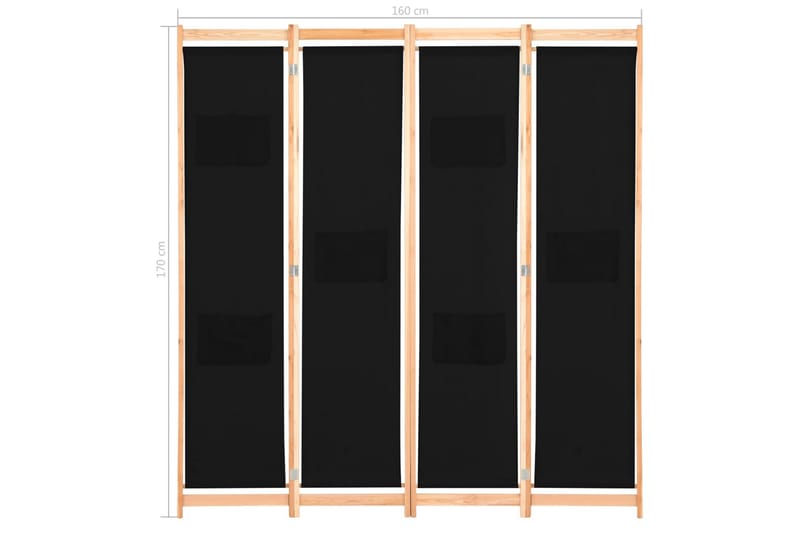 Rumsavdelare 4 paneler 160x170x4 cm svart tyg - Svart - Inredning - Rumsavdelare - Skärmvägg