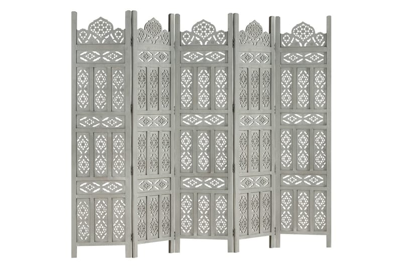 Rumsavdelare 5 paneler handsnidad grå 200x165 cm mangoträ - Grå - Inredning - Rumsavdelare - Skärmvägg