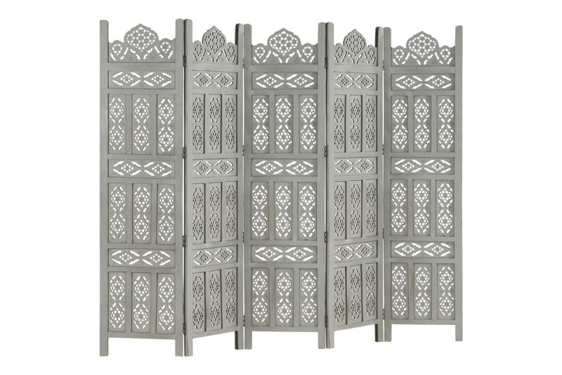Rumsavdelare 5 paneler handsnidad grå 200x165 cm mangoträ - Grå - Inredning - Rumsavdelare - Skärmvägg