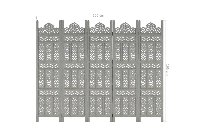 Rumsavdelare 5 paneler handsnidad grå 200x165 cm mangoträ - Grå - Skärmvägg - Rumsavdelare