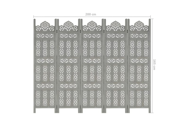 Rumsavdelare 5 paneler handsnidad grå 200x165 cm mangoträ - Grå - Inredning - Rumsavdelare - Skärmvägg