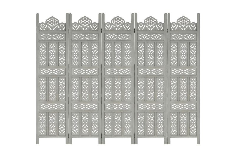 Rumsavdelare 5 paneler handsnidad grå 200x165 cm mangoträ - Grå - Inredning - Rumsavdelare - Skärmvägg