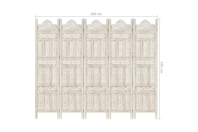 Rumsavdelare 5 paneler handsnidad vit 200x165 cm mangoträ - Vit - Inredning - Rumsavdelare - Skärmvägg