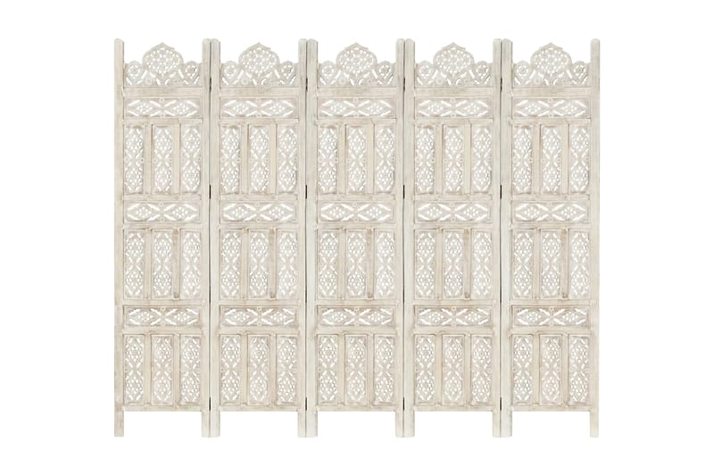 Rumsavdelare 5 paneler handsnidad vit 200x165 cm mangoträ - Vit - Inredning - Rumsavdelare - Skärmvägg