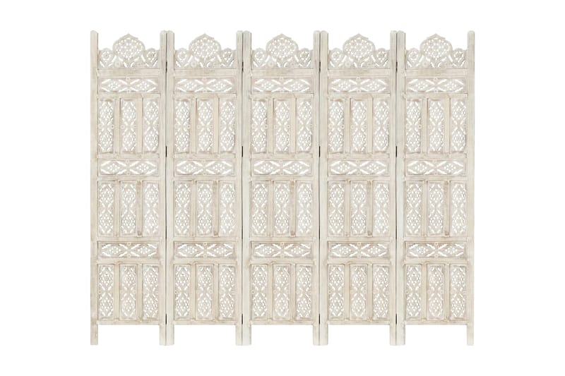 Rumsavdelare 5 paneler handsnidad vit 200x165 cm mangoträ - Vit - Skärmvägg - Rumsavdelare