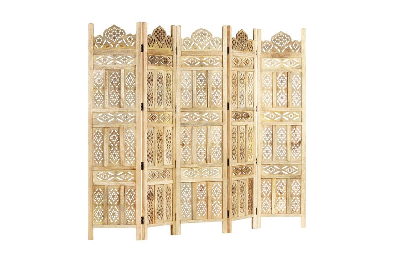 Rumsavdelare 5 paneler handsnidad 200x165 cm massivt mangotr - Brun - Inredning - Rumsavdelare - Skärmvägg