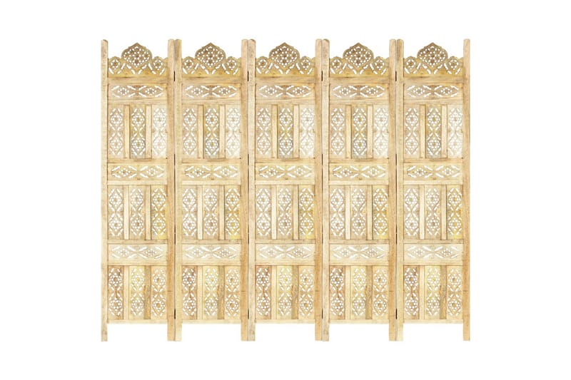 Rumsavdelare 5 paneler handsnidad 200x165 cm massivt mangotr - Brun - Inredning - Rumsavdelare - Skärmvägg