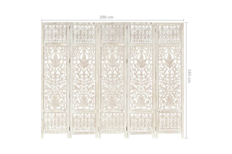 Rumsavdelare 5 paneler handsnidad vit 200x165 cm mangoträ - Vit - Inredning - Rumsavdelare - Skärmvägg
