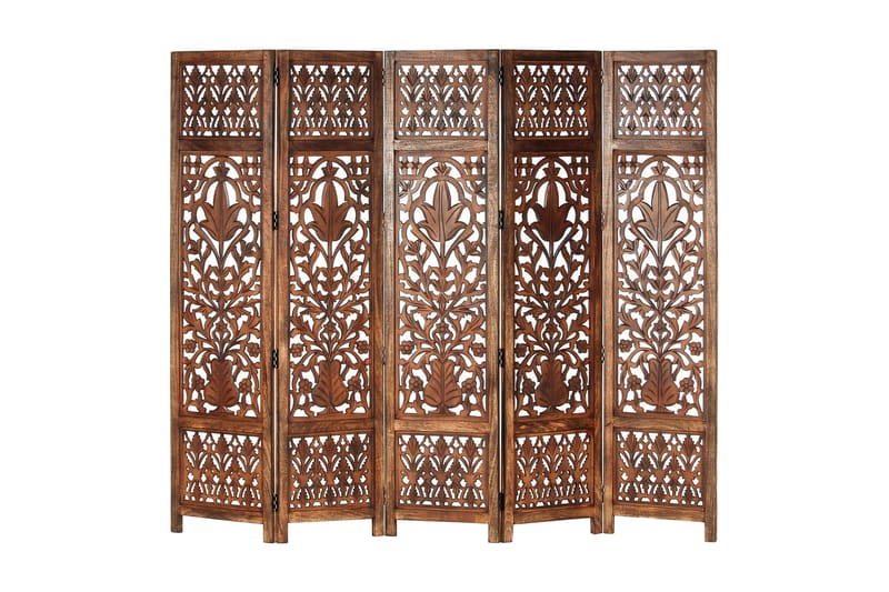 Rumsavdelare 5 paneler handsnidad brun 200x165 cm mangoträ - Brun - Inredning - Rumsavdelare - Skärmvägg