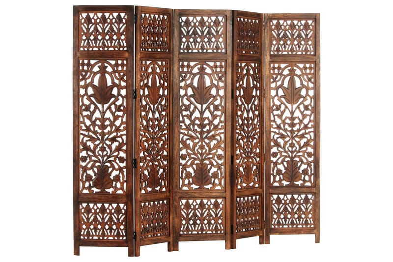 Rumsavdelare 5 paneler handsnidad brun 200x165 cm mangoträ - Brun - Inredning - Rumsavdelare - Skärmvägg