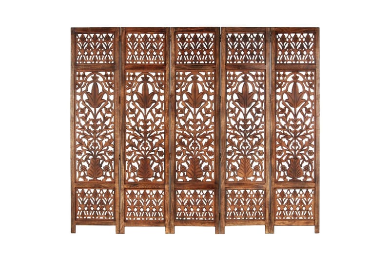Rumsavdelare 5 paneler handsnidad brun 200x165 cm mangoträ - Brun - Inredning - Rumsavdelare - Skärmvägg