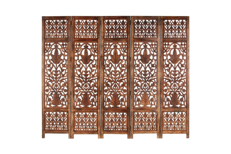 Rumsavdelare 5 paneler handsnidad brun 200x165 cm mangoträ - Brun - Skärmvägg - Rumsavdelare