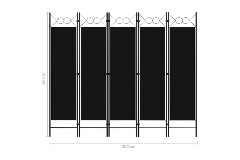 Rumsavdelare 5 paneler svart 200x180 cm - Svart - Skärmvägg - Rumsavdelare