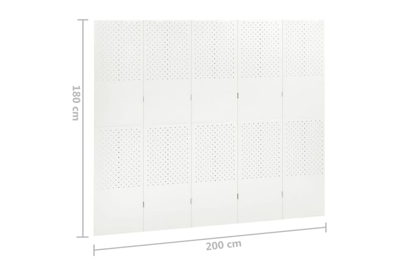 Rumsavdelare 5 paneler vit 200x180 cm stål - Vit - Vikskärm - Rumsavdelare