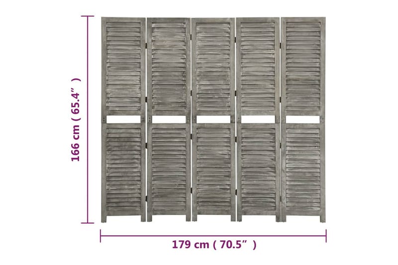 Rumsavdelare 5 paneler grå 179x166 cm massivt trä - Grå - Skärmvägg - Rumsavdelare