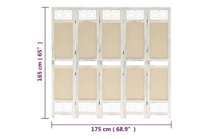 Rumsavdelare 5 paneler gräddvit 175x165 cm tyg - Kräm - Skärmvägg - Rumsavdelare
