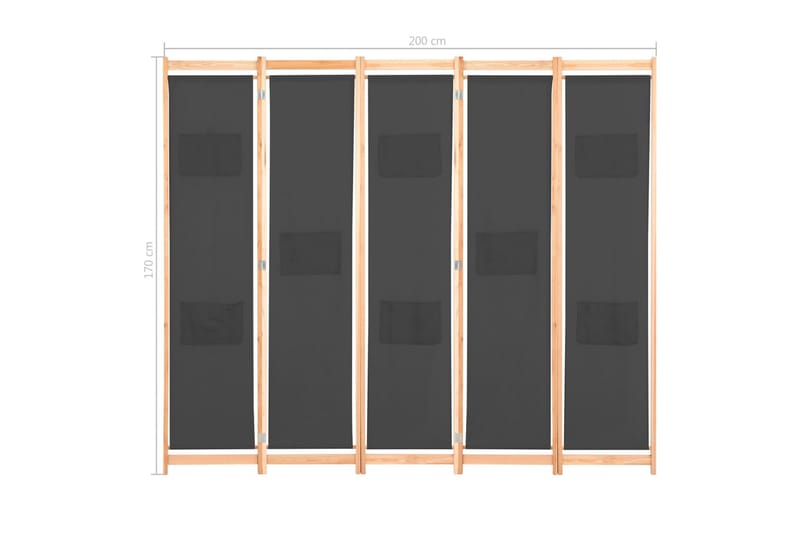 Rumsavdelare 5 paneler 200x170x4 cm grå tyg - Grå - Skärmvägg - Rumsavdelare