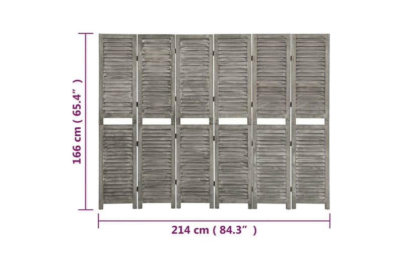 Rumsavdelare 6 paneler grå 214x166 cm massivt trä - Grå - Inredning - Rumsavdelare - Skärmvägg